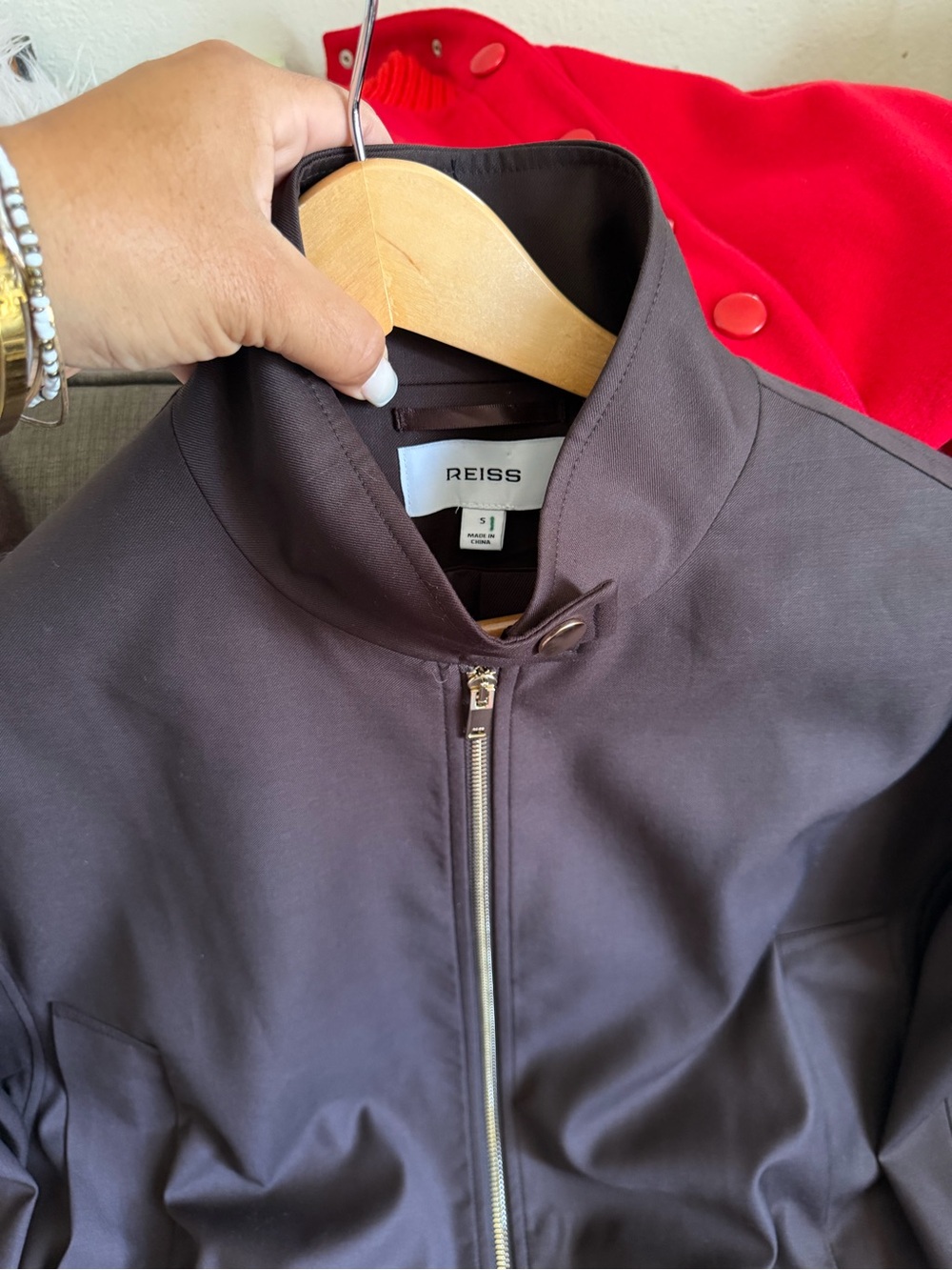 Reiss Dark Brown Bomber Jacket and matching jeans size 28r nwot bundle 🍂🍃🍁 - Picture 5 of 15